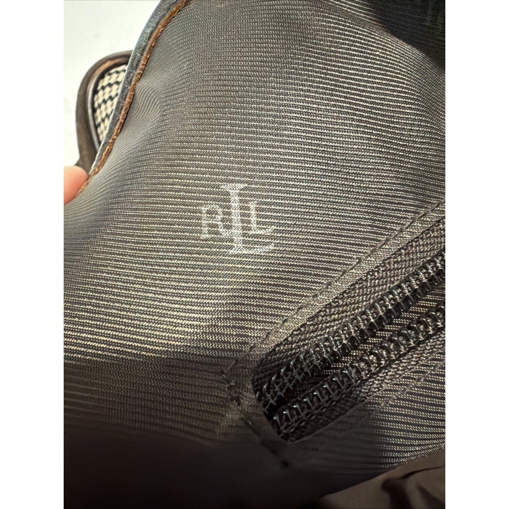 Ralph Lauren Herringbone Plaid Suede Tote Bag Large Brown Leather Handles Laptop - Picture 10 of 16